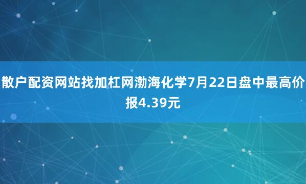 散户配资网站找加杠网渤海化学7月22日盘中最高价报4.39元